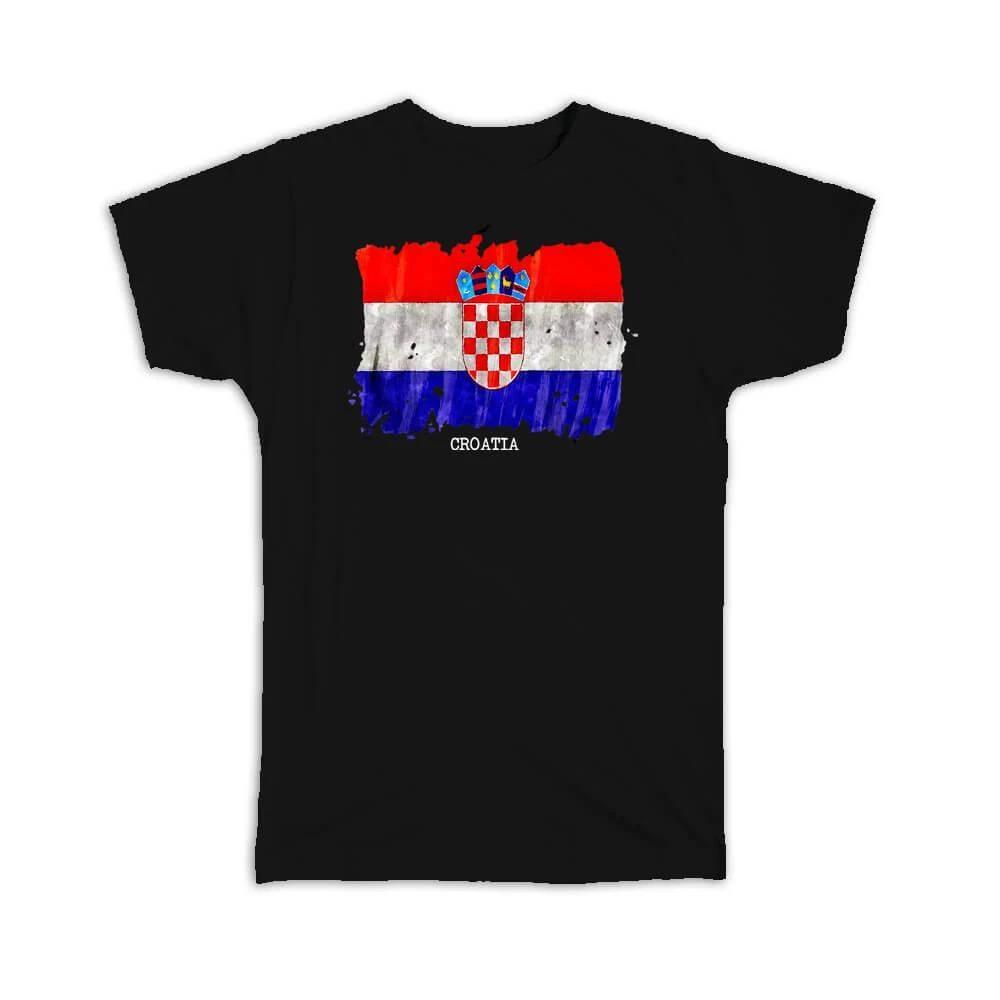 Gift T-Shirt : Croatia Flag Europe Travel Expat Country Watercolor S