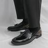 Men’s Rivet Loafers Dress Black Patent Leather Monks Shoes Men Slip on Pointed Toe Tuxedo Rock Club Shoes Plus Size