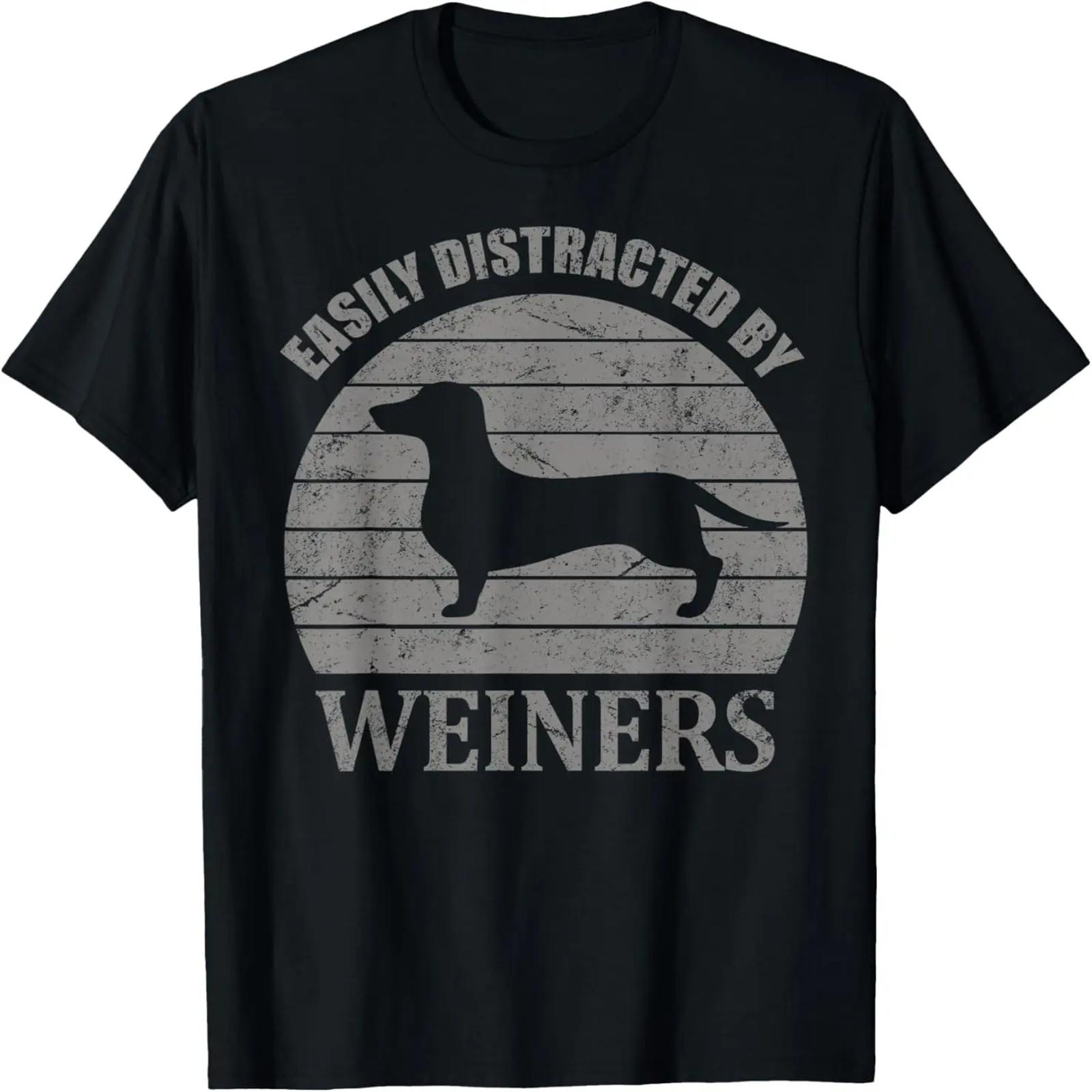 

Retro Pet Dogs Weiners Lover Easily Distracted By s T-Shirt XXXXXL чёрный