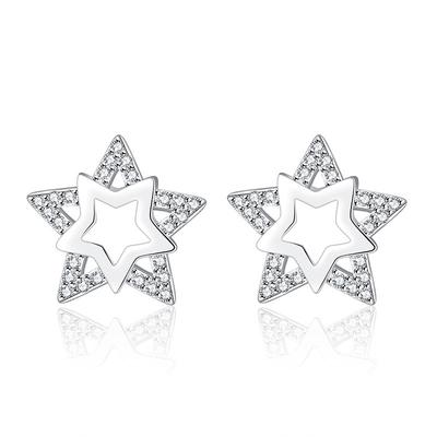 Fashion Korean Version Temperament Five-pointed Star, Female Stud Earrings, Cute Diamond-encrusted Double Star Ear Jewelry, Stud Earrings