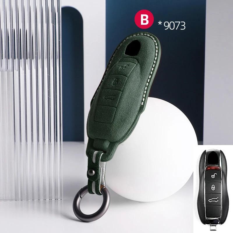 

For Porsche Panamera Cayenne 971 911 9YA Macan Boxster Spyder Carrera Cayman 970 981 991 3 Buttons Suede Car Key Case Keychain
