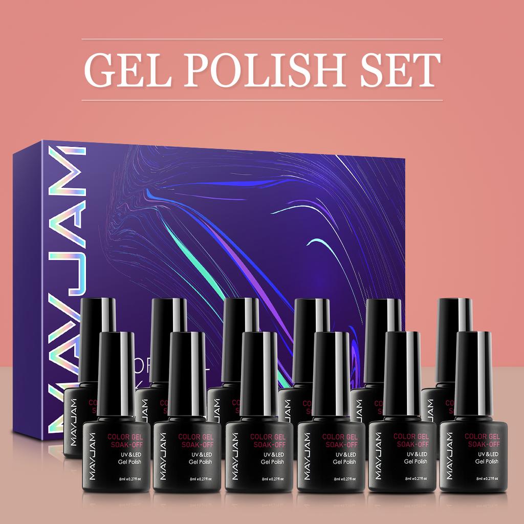MAYJAM 12Pcs Nail Gel Polish Set Valentine Gift Colors of 2022 Nail Art Design Soak Off LED Lamp Gel Polish DIY Manicure Kit 8ML Nail Gel Kit
