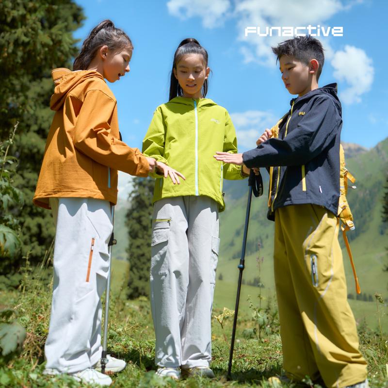 FUN ACTIVE Kids Color-Block Water-Resistant Hooded Jacket
