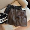 Women's 2024 PU Leather High-Waist A-Line Mini Skirt - Black, Autumn/Winter Collection