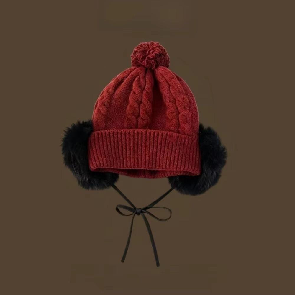 Large Head Circumference Knitted Trapper Hat Plush Wool Cap Cloth Accessories