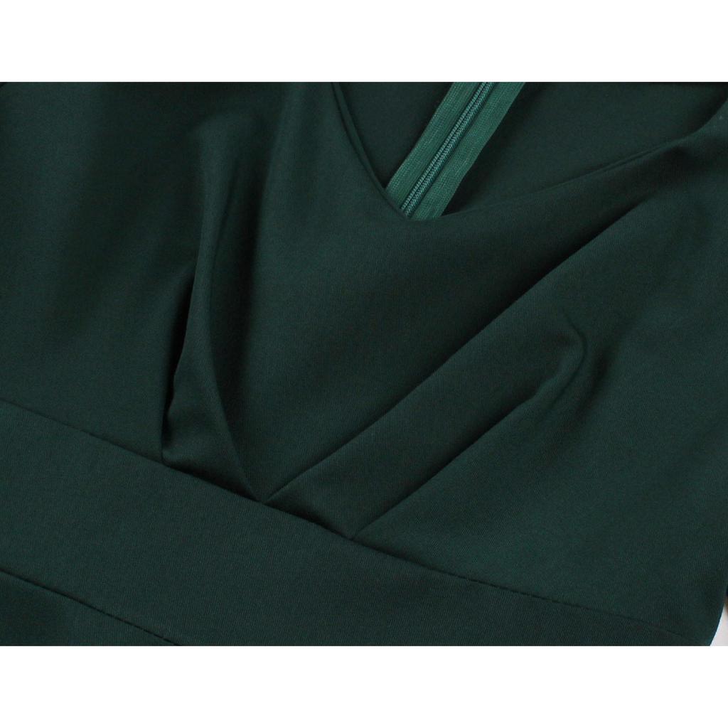 GMXIA Vestido Elegante de Estilo Herben con Cuello Corazón, Plisado, Cintura Alta y Color Sólido Vintage