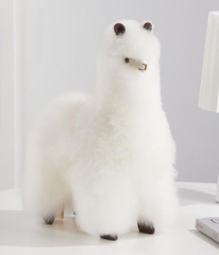 INJOI Plush Alpaca, Soft and Fluffy, Handmade, Rare, Natural Alpaca Fur, Perfect Gift for Anniversaries and Special Occasions (30cm, White, A1007)