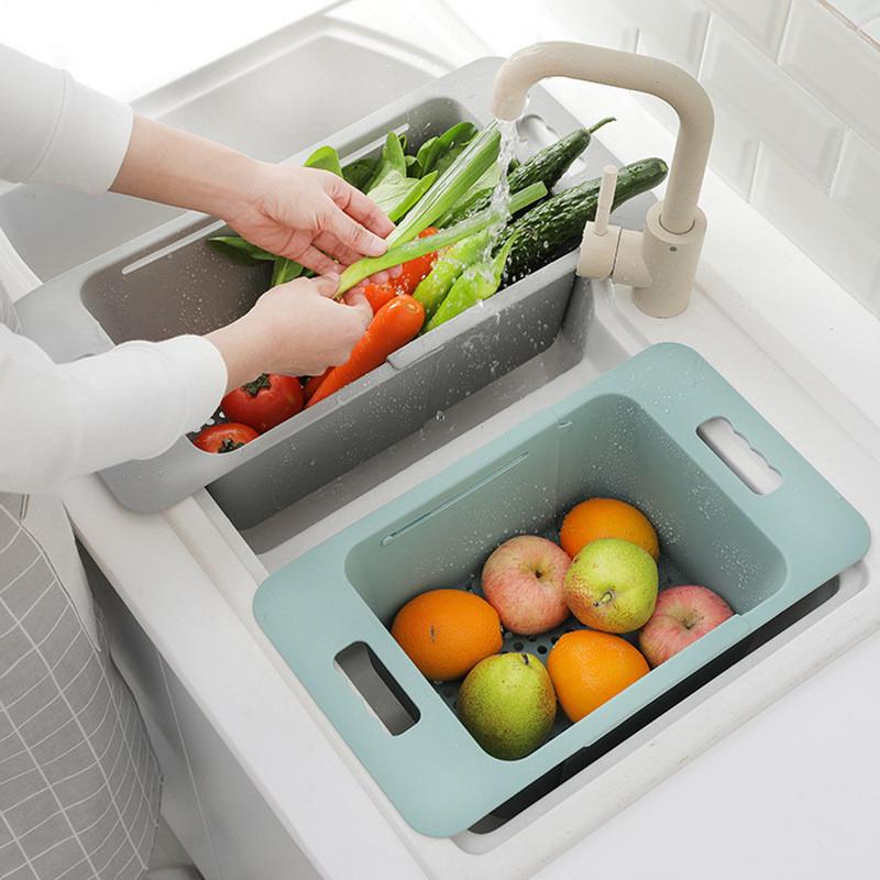 Over the Sink Retractable Colander Strainer Basket Wash Vegetables and Fruits, Extendable New Home Kitchen Essentials