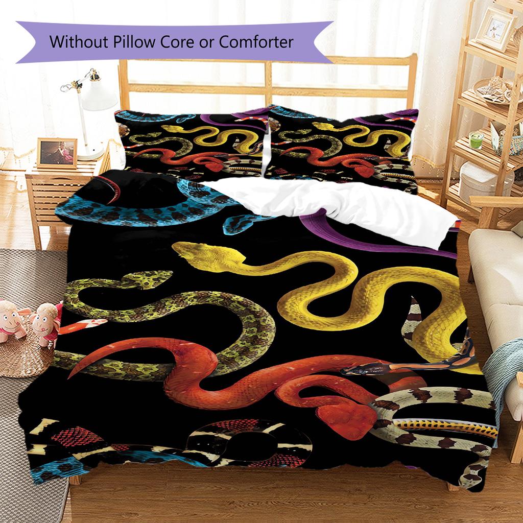 Snake and Skull Pattern Bedding Quilt Set Quilt Cover Pillowcase Home Decoration Gift (1 * Duvet Cover + 2 * Pillowcase, Without Core)