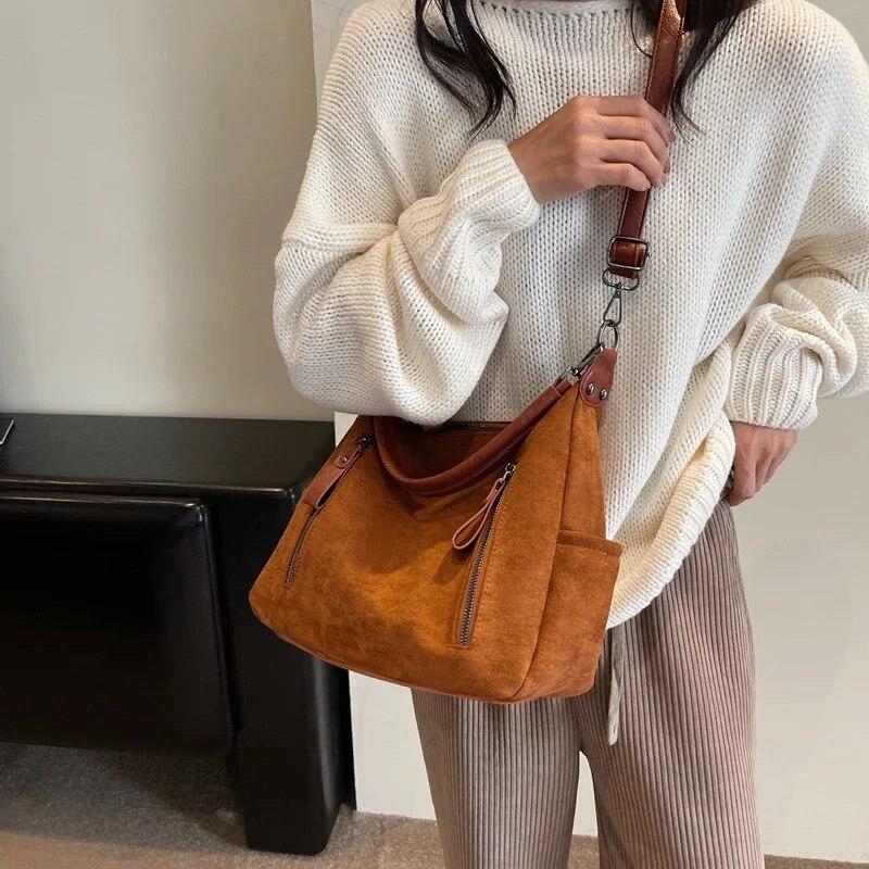 2026 Winter Fashion Solid Color Women's Zipper Design Shoulder Bag Tote Bag Female Handbag PU Leather Crossbody Bag