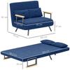 Sofa Bed 3 In 1 In Velvet-Effect Fabric with Adjustable Backrest and 2 Cushions, 102x73x81 Cm, Blue