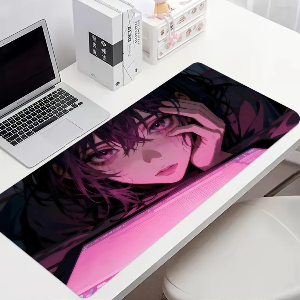 Melancholic Girl Mouse Pad Large Computer Office Game Table Mat Rubber AntiSlip Stitched Edge Keyboard Mats 90x40 Xxl Desk Pads