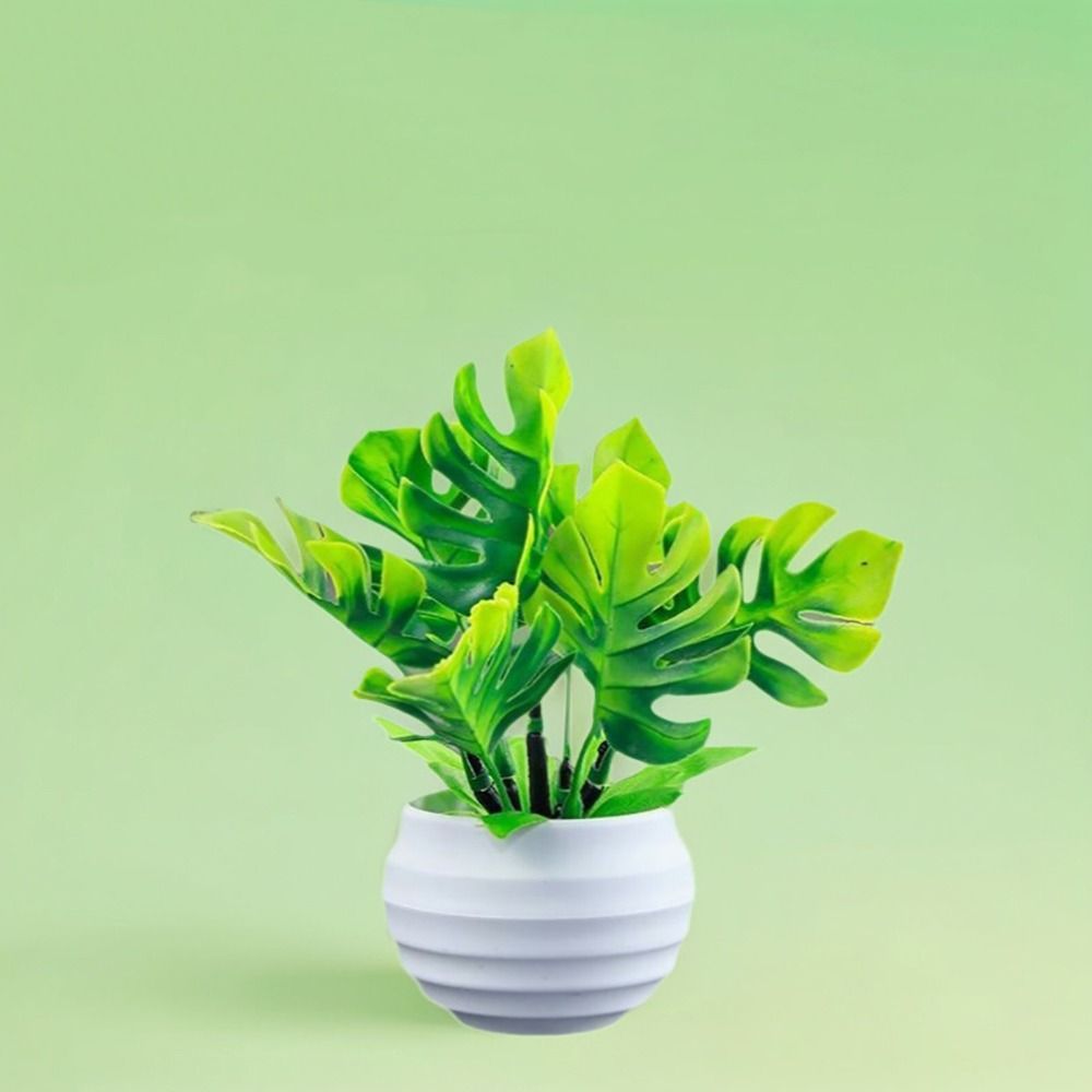 with Flowerpot Monstera Leaf Artificial Plant Green Leaves Simulation Green Plant  Desktop Ornament