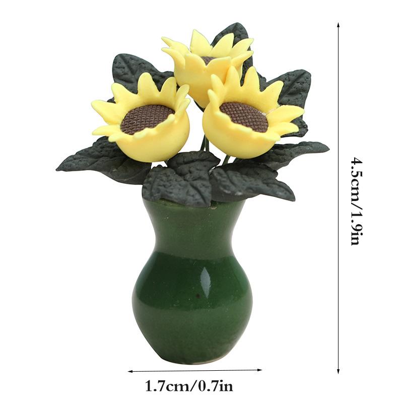 Dollhouse 1:12 Miniature Rose Tulip Hyacinths Sunflower Fruit Tree Potted Green Plant Flower Tree Plants Bonsai Model Home Decor