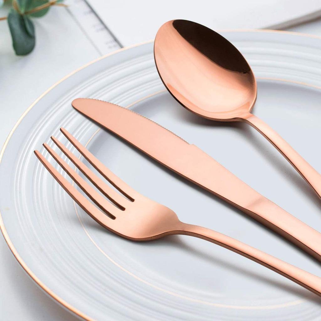 Mirror Finish Rose Gold Plated Stainless Steel Flatware Set Copper Silverware Set Rose Gold Spoon Color Cutlery Set