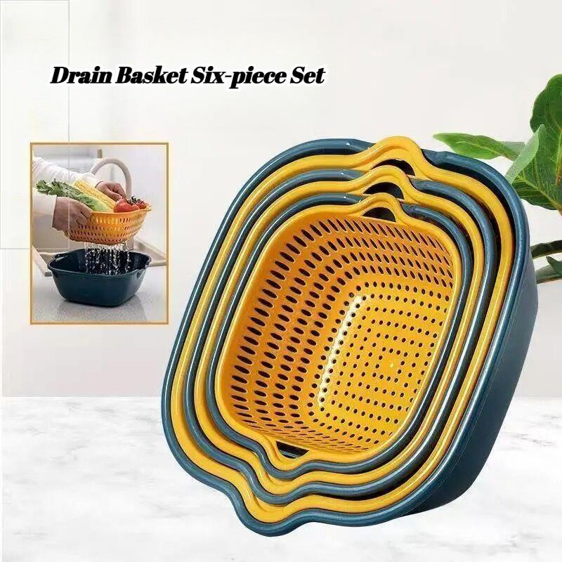6PC/set Kitchen Sink Vegetable Drainer Fruit Basket Double-layer Household Living Room for Washing Plastic Basin Drain 1pc 17x15cm