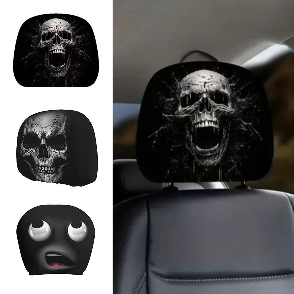 1 Τεμάχιο Μαύρο Κάλυμμα Προσκέφαλου Αυτοκινήτου με Μοτίβο Κρανίου Αναπνεύσιμο Κάλυμμα Προσκέφαλου Καθίσματος Αυτοκινήτου Μαξιλαροθήκη Αυτοκινήτου Απόκριες