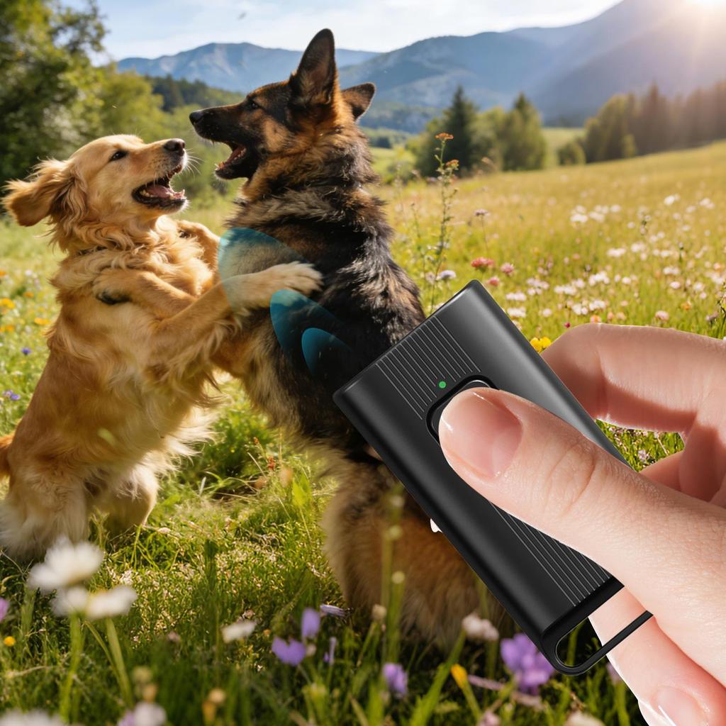 Ultrasonic Anti Barking Device Portable Dog Bark Suppressor Handheld Repeller Trainer with LED Light Battery Powered for Outdoor
