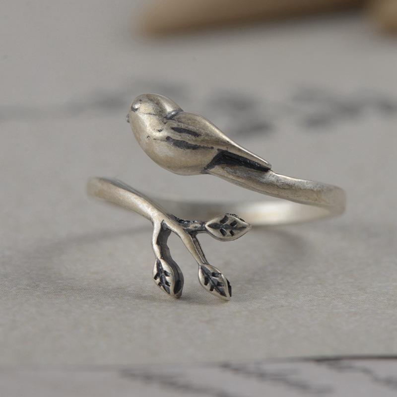 Buyee 925 Sterling Silver Cute Bird Ring Adjustable Animal Jewelry for Women Vintage Animal Jewelry Fine Silver Ring Gift resizable