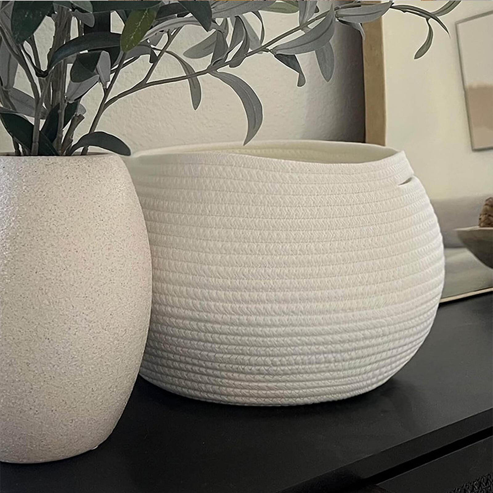 

Плетеная корзина для хранения, декоративный контейнер, ящик для дома с ручкой, небольшой круглый завод для White