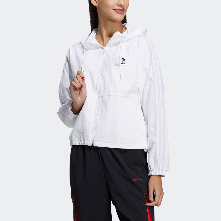 Adidas Neo Three-Stripe Color Block Long Sleeve Hooded Jacket Women Jacket White H45099