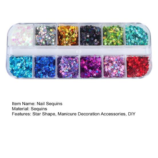 1 Set Star Glitter Nail Art Sequins 12 Grids Holographic Star Nail Charm Foils DIY Nail Design Crafts Manicure Decoration