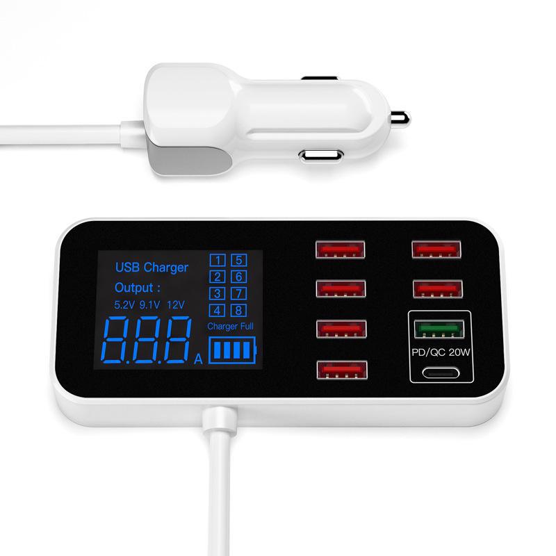 8-Port USB Car Charger with PD5V1A and QC3.0