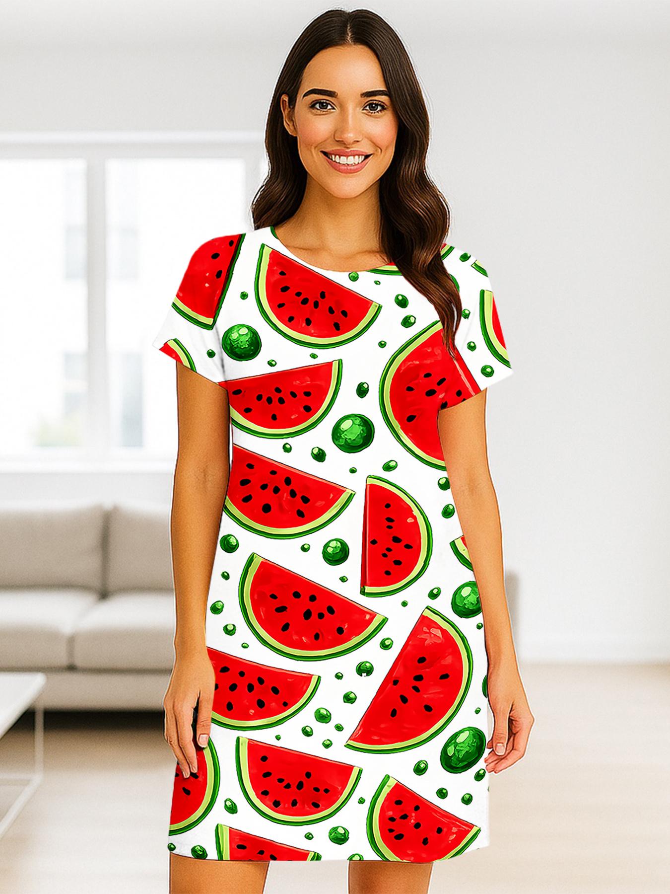 

Watermelon Slice Pattern Printed Women s Casual Sleepwear Dress with Green Dots. Comfortable Pajamas. 3XL дубильна кора