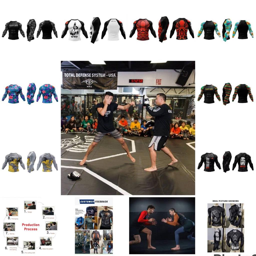 Muay Thai Kickboxen Boxen MMA UFC Shirt Slim Athletic Fit Langarm Rundhals Gym Unisex Herren Damen Fitness Workout Schnelltrocknend Druck Trainings-Tee