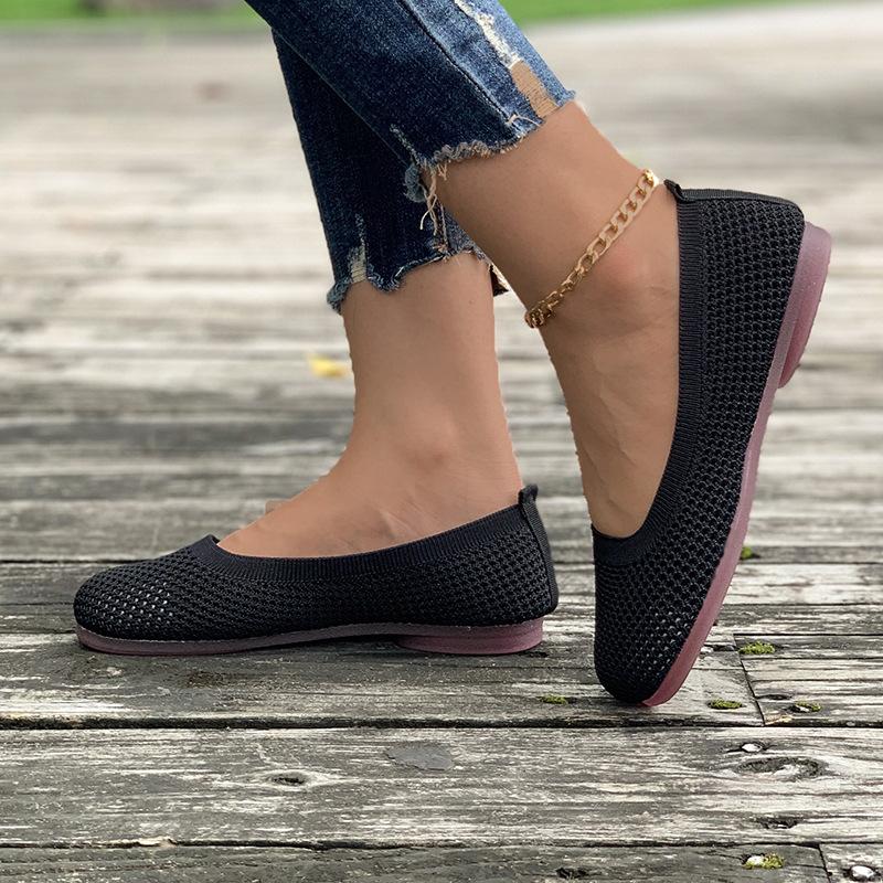 Spring New Solid Color Pointed Flat Bottom Flat Heel Soft Sole Single Shoes Casual Breathable Women's Shoes Hollow Knitted Shoes