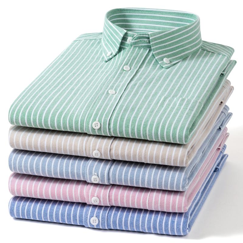Striped Oxford Shirts for Men Long Sleeve 100% Cotton Mens Dress Shirt Work Casual Button Down Shirts with Front Pocket Slim Fit