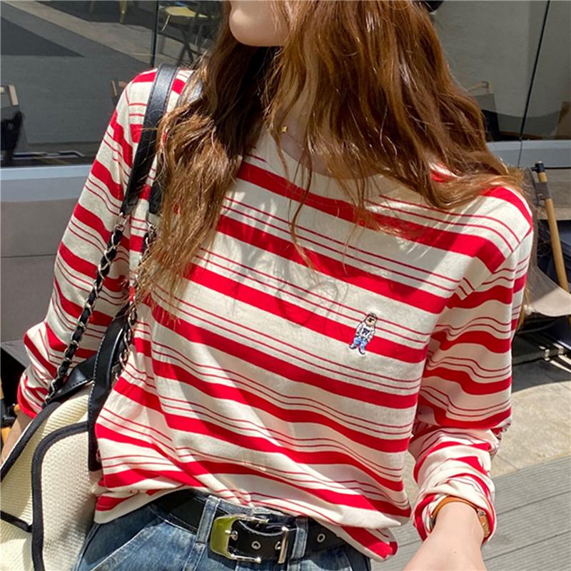 

весна осень молодежная футболка с цветными блочными полосками Повседневная свободная Базовая футболка Женская с длинным рукавом студенческие топы y2k футболка XXL