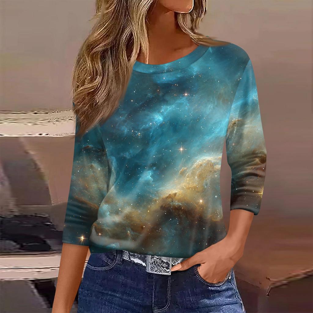 Damen T-Shirt Print 3/4 Ärmel Alltagsmode Wochenende Basic Rundhals Normales Oberteil