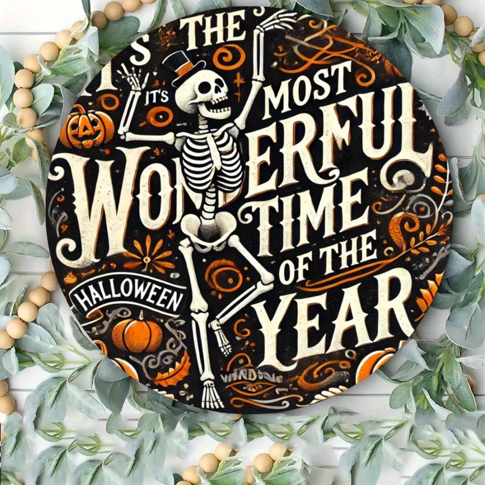 Vintage Round Halloween Sign Colorful Rustic Decor 20cm