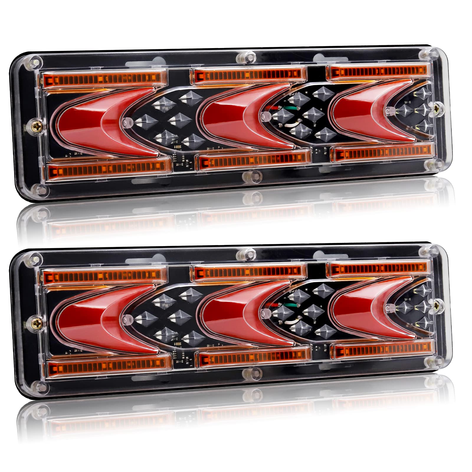 

Ygmylandbb Светодиодные задние фонари для грузовика с последовательным динамическим указателем поворота, задние фонари стоп-сигнала, малые указатели поворота, задние комбинированные фонари для и техосмотра транспортного средства, АБС прозрачные, комплект