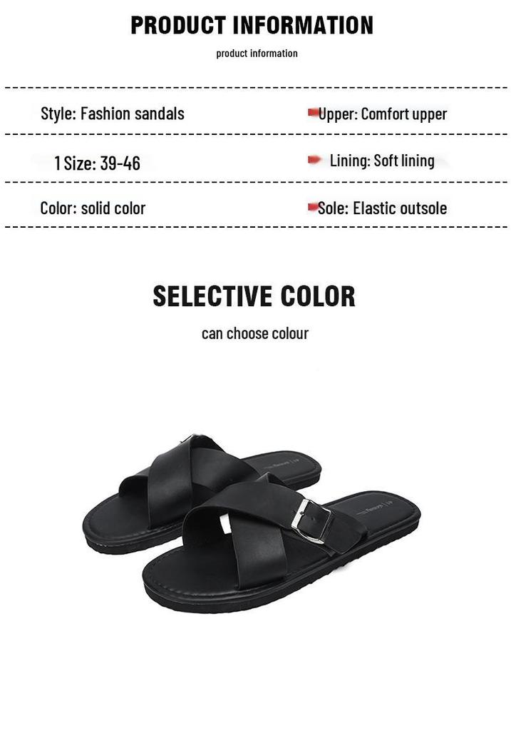 Men's Black One-Strap Flat Sandals - 2026 Summer High-End Fashion Beachwear