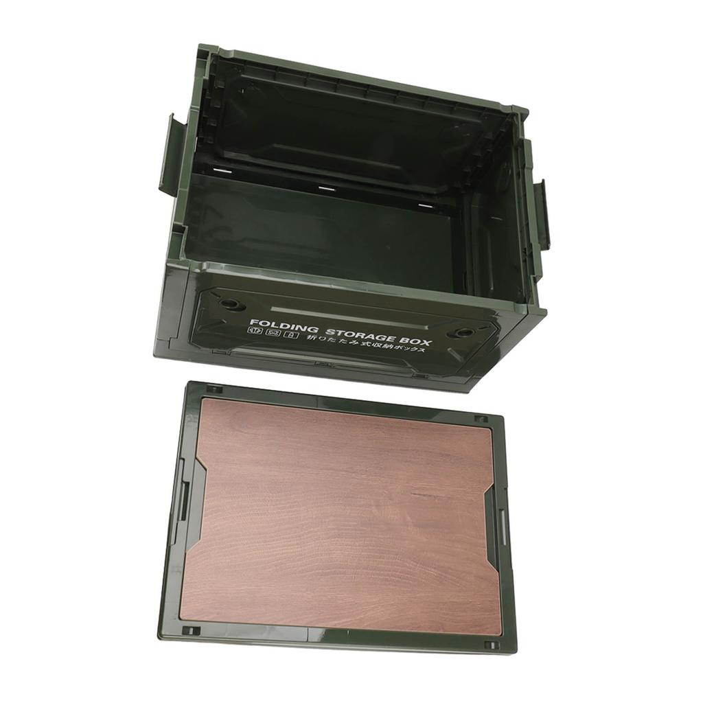 Folding Camping Storage Box with Wooden Lid Collapsible Storage Bin Container with Wheels for Car Camping Picnic