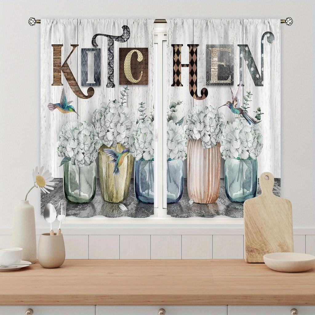 2pcs Farmhouse Kitchen Curtains Rustic Country Fork Knife Vintage Window Treatment For Kitchen Bedroom Cafe Living Room Home Dec