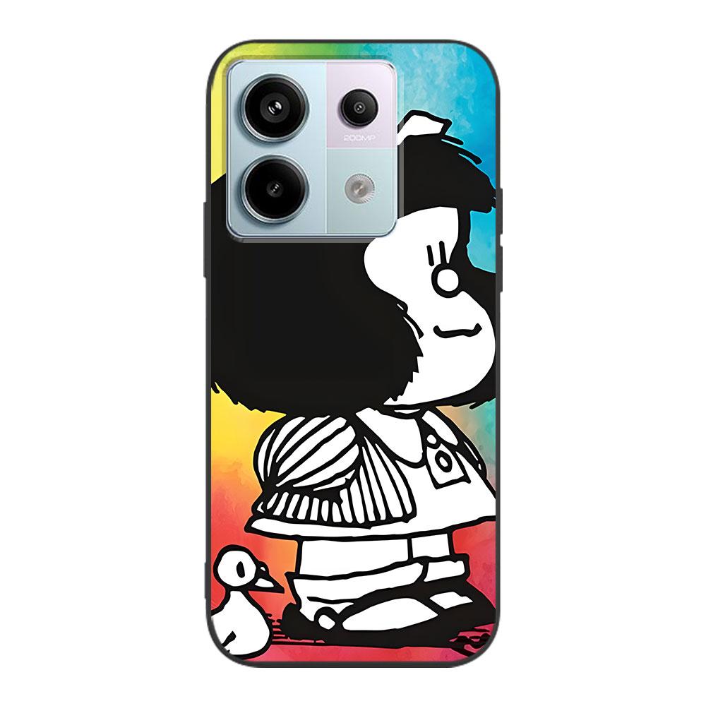 

Cartoon Cute Mafalda Case for Xiaomi Redmi Note 10 8 8T 9 10S 11S 11 7 12 12S 11E 13 Pro Plus Soft TPU Black Phone Cover Redmi Note 10 5G