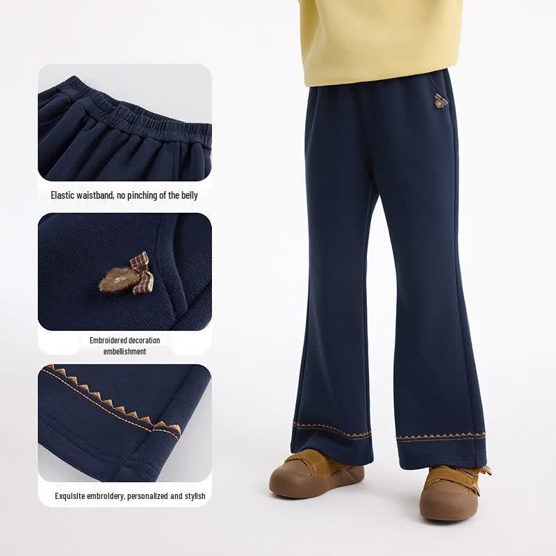 Girls' Retro Embroidered Flare Casual Pants