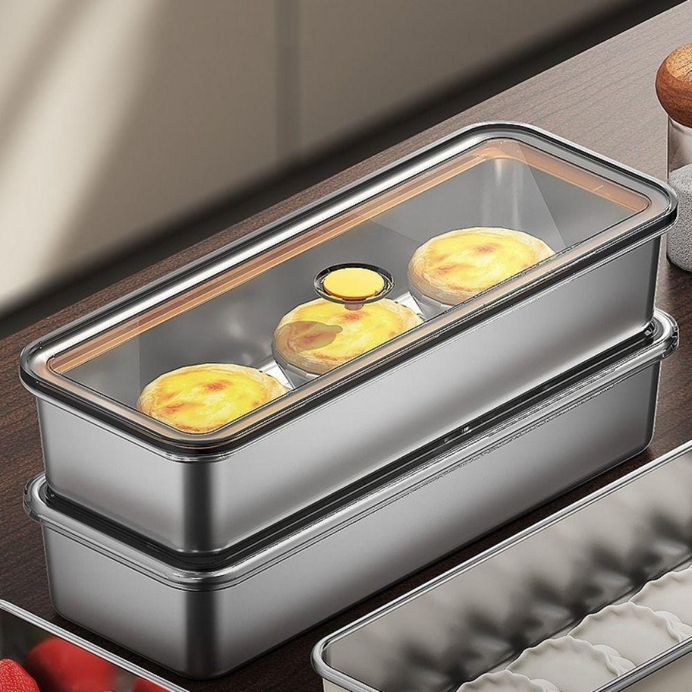 Stainless Steel Food Storage Container Large Capacity Rectangle Dish Noodles Fruit Tray Sealed Space Saving Freezer Food Plates