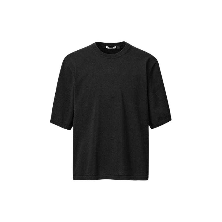 Uniqlo U Series SS24 Solid Color Crew Neck Short Sleeve Knit Top Men tops Black 464857-09