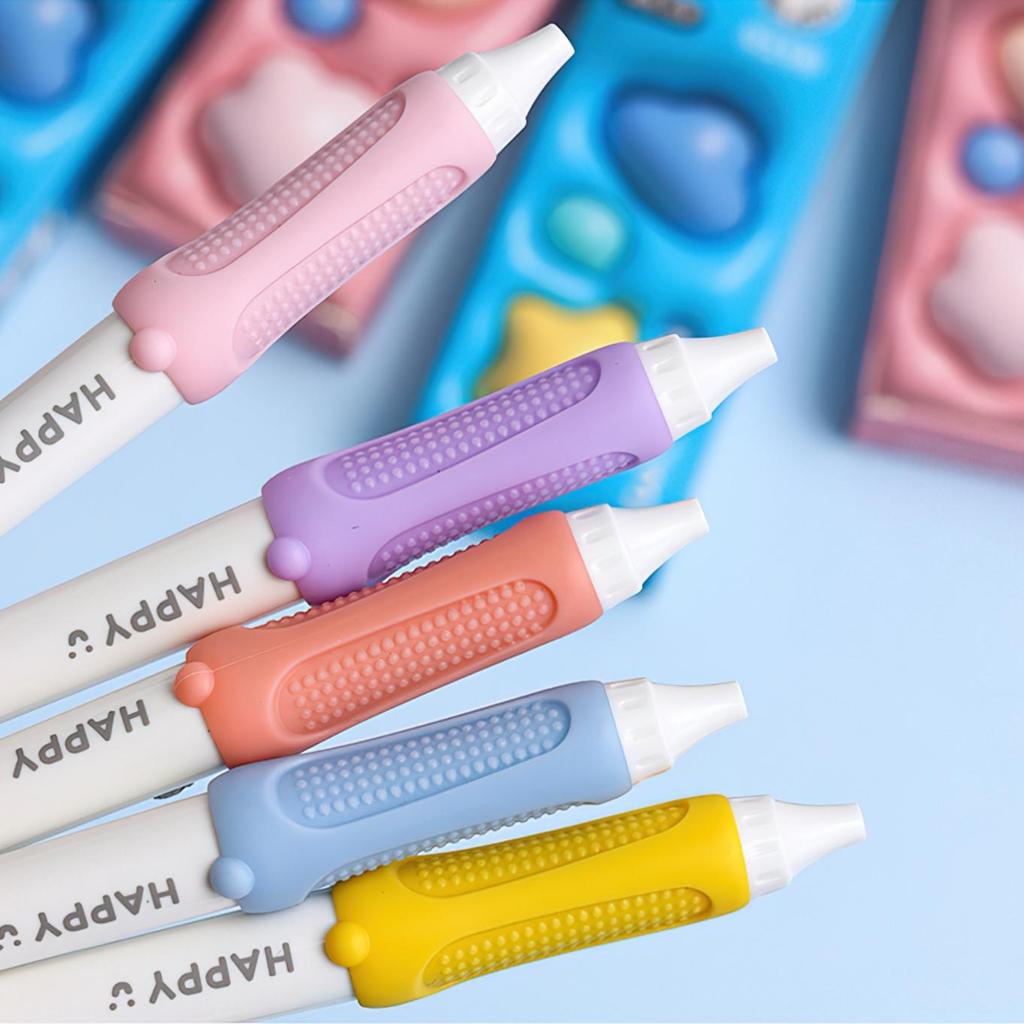 Sada 3 kusů gelových per Happy Beans Ergonomický trojúhelníkový grip smazatelný černý barevný inkoust 0,5 mm kuličkové pero pro školu psaní