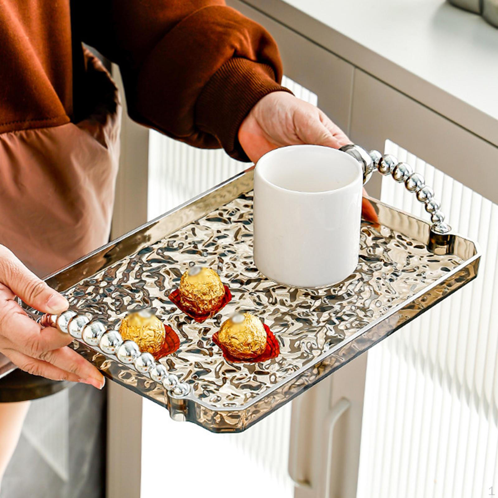 

Прямоугольный поднос для туалетного столика для ванной комнаты, органайзер для хранения ювелирных изделий Gray Silver Edge