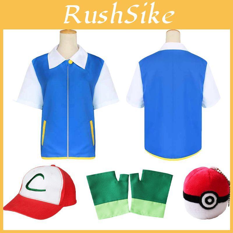 Pokmon Cosplay Kostüm Blauer Mantel Hut Handschuhe Pokéball Anime Set**