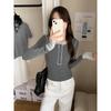 Splicing Bottoming Shirt Women's Spring Breasted Semi-open Neck Contrasting Color Long-sleeved Inner Niche Unique Top