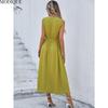 MODIQUE 2025 Summer Plus Size New Women's Casual Solid Color Off Shoulder Elastic Waist Sleeveless O-Neck Long Dress