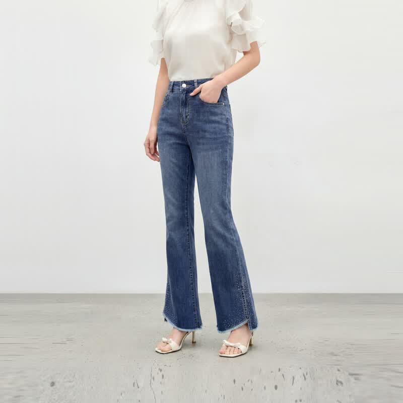 Women's Casual Slim Fit Mid-High Waist Micro-Flare Jeans