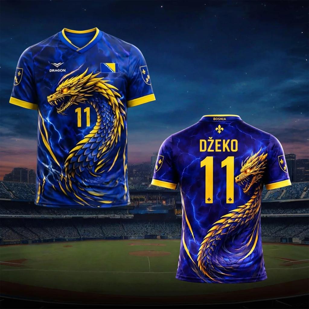 Bosna a Hercegovina Fotbalový dres s kulatým výstřihem, Tričko pro fotbalové fanoušky, Děti Mládež Muži Ženy, Vhodné pro venkovní aktivity a každodenní nošení