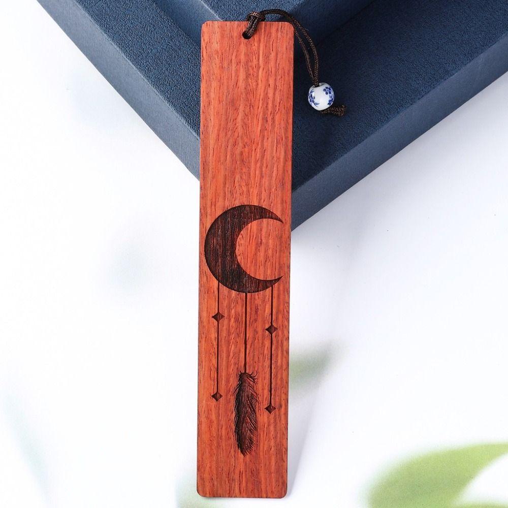 High Quality Chinese Style Bookmark Sandalwood Carving Wooden Book Mark Sun Moon Starry Mountain Book Clip Students Teachers
